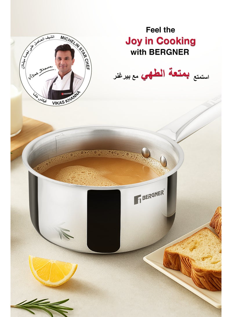 Bergner Tripro 14cm (1.2L) Tri-Ply Stainless Steel Saucepan, Heavy-Bottom Healthy Cooking Pot, Milkpan, Teapan, Even Heating, Improved Grip Handles, Easy to Clean,  Induction & Gas Stove Compatible - Image 5